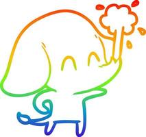 dibujo de línea de gradiente de arco iris lindo elefante de dibujos animados arrojando agua vector