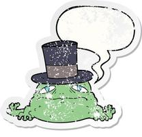 cartoon rich toad and speech bubble distressed sticker vector