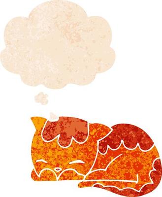 cartoon cat sleeping and thought bubble in retro textured style