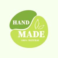 Two halves logo. Handmade. Vector stock illustration. Beige background. Green lettering. 100 percent natural product