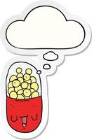 cartoon medical pill and thought bubble as a printed sticker vector