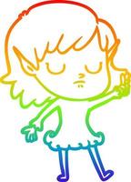 rainbow gradient line drawing cartoon elf girl vector