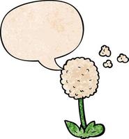 cartoon flower and speech bubble in retro texture style vector