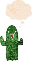 cartoon cactus and thought bubble in retro textured style vector