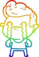 rainbow gradient line drawing cartoon man crying vector