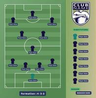 alineaciones de fútbol, jugadores de fútbol 4-3-3 esquema de formación de variación en una ilustración de campo de fútbol. vector