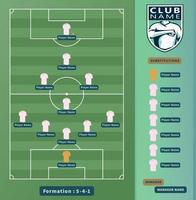 alineaciones de fútbol, jugadores de fútbol 5-4-1 esquema de formación en una ilustración de campo de fútbol. vector