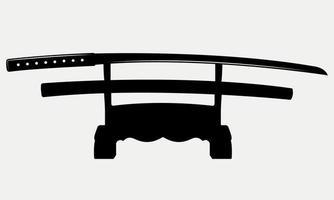 Katana Sword Stand Silhouette, Samurai Blade Weapon Illustration. vector