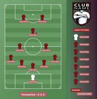 alineaciones de fútbol, jugadores de fútbol 5-3-2 esquema de formación de variación en una ilustración de campo de fútbol. vector