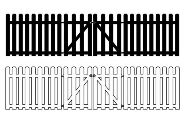 Picket Fence Silhouette, Wooden Fence Door Entrance Illustration.