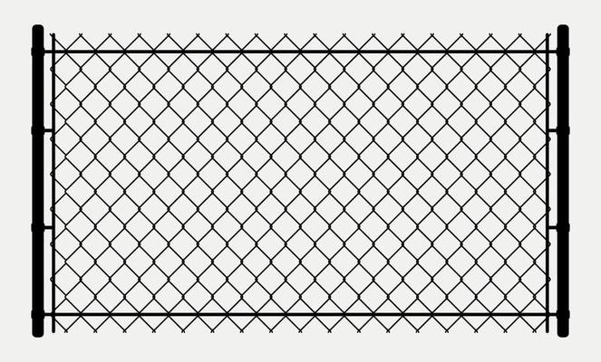 Stell Chain-Link Fence Silhouette, Metal door Entrance Illustration.