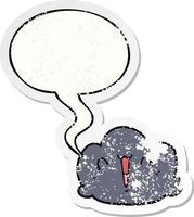 happy cloud cartoon and speech bubble distressed sticker vector