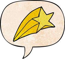 cartoon shooting star and speech bubble in retro texture style vector