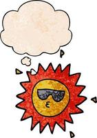 cartoon sun and thought bubble in grunge texture pattern style vector