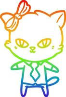 rainbow gradient line drawing cute cartoon cat boss vector