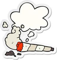 cartoon cigarette and thought bubble as a printed sticker vector