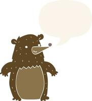 cartoon bear and speech bubble in retro style vector