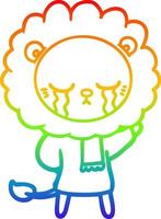 rainbow gradient line drawing crying cartoon lion vector