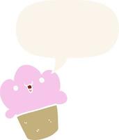 cartoon cupcake and face and speech bubble in retro style vector