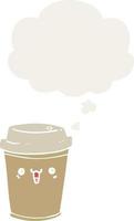 cartoon take out coffee and thought bubble in retro style vector