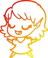 warm gradient line drawing happy cartoon elf girl vector