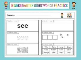 Kindergarten Sight Words Practice Worksheet vector