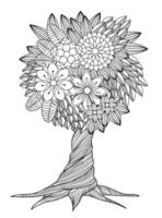 Flowers Tree for Adult Coloring Pages vector
