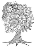 árbol de flores para colorear para adultos vector