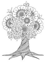 árbol de flores para colorear para adultos vector