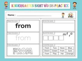 Kindergarten Sight Words Practice Worksheet vector