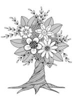 Flowers Tree for Adult Coloring Pages vector