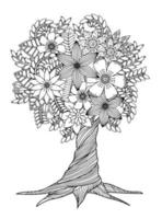 árbol de flores para colorear para adultos vector