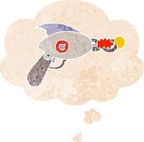 pistola de rayos de dibujos animados y burbuja de pensamiento en estilo retro texturizado vector