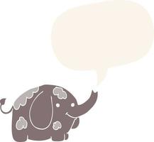 cartoon elephant and speech bubble in retro style vector