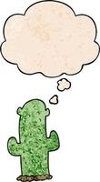 cartoon cactus and thought bubble in grunge texture pattern style vector