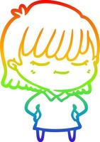 rainbow gradient line drawing cartoon woman vector
