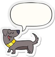 perro de dibujos animados y etiqueta engomada de la burbuja del discurso vector