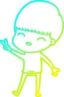 cold gradient line drawing happy cartoon boy vector