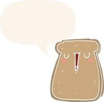 cartoon toast and speech bubble in retro style vector