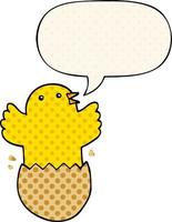 cartoon hatching bird and speech bubble in comic book style vector