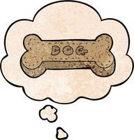 galleta de perro de dibujos animados y burbuja de pensamiento en estilo de patrón de textura grunge vector