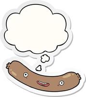 cartoon sausage and thought bubble as a printed sticker vector