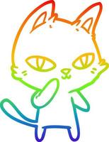 dibujo de línea de gradiente de arco iris gato de dibujos animados mirando fijamente vector