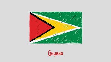 Guyana Flag Marker or Pencil Sketch Illustration Vector