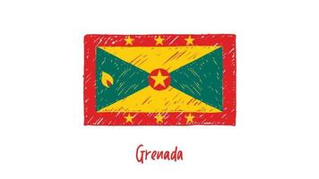 Grenada Flag Marker or Pencil Sketch Illustration Vector