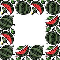 watermelon frame. vector doodle illustration with watermelon. pattern with watermelon and place for text