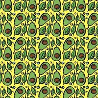 Seamless avocado pattern. Colored avocado background. Doodle vector illustration with fruits