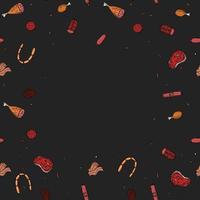 Seamless meat pattern with place for text. Colored meat background. Doodle vector illustration with meat products icons