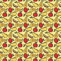 Seamless fruit pattern. Colored apple and pear background. Doodle vector illustration with fruits