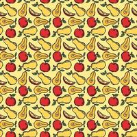 Seamless fruit pattern. Colored apple and pear background. Doodle vector illustration with fruits